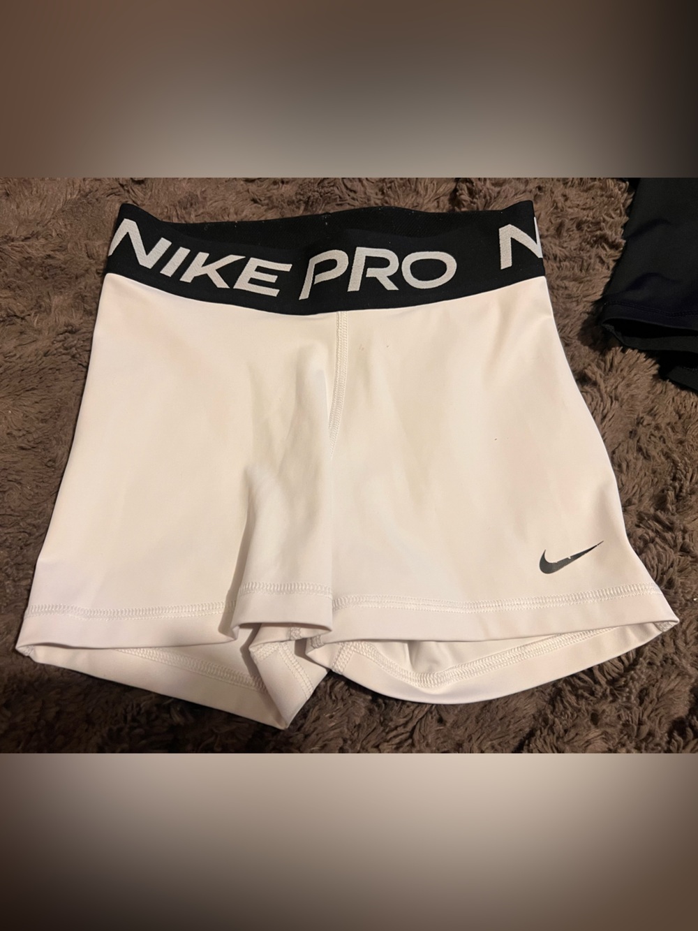 Nike White Pro High-Waist Performance Shorts with Black Logo Band